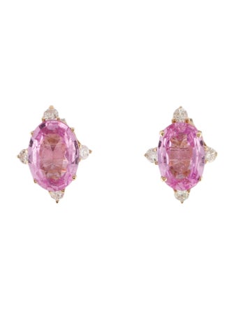 Jewelmak 14K Pink Sapphire & Diamond Stud Earrings