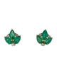 Jewelmak 14K Emerald & Diamond Leaf Stud Earrings