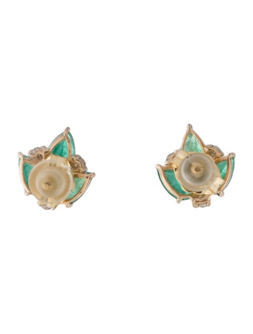 Jewelmak 14K Emerald & Diamond Leaf Stud Earrings