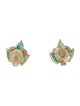 Jewelmak 14K Emerald & Diamond Leaf Stud Earrings