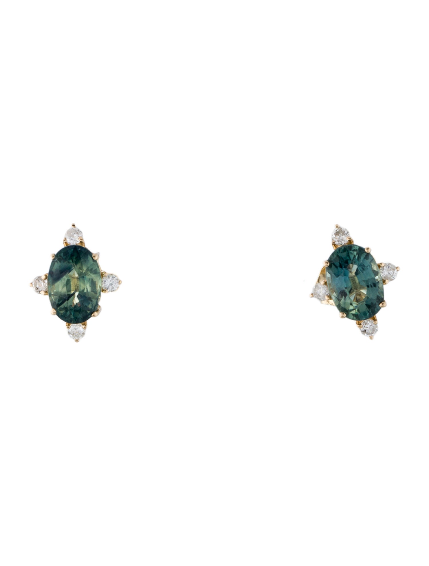 Jewelmak 14K Sapphire & Diamond Stud Earrings