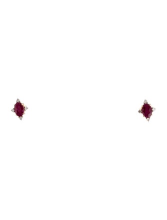 Jewelmak 14K Ruby & Diamond Stud Earrings