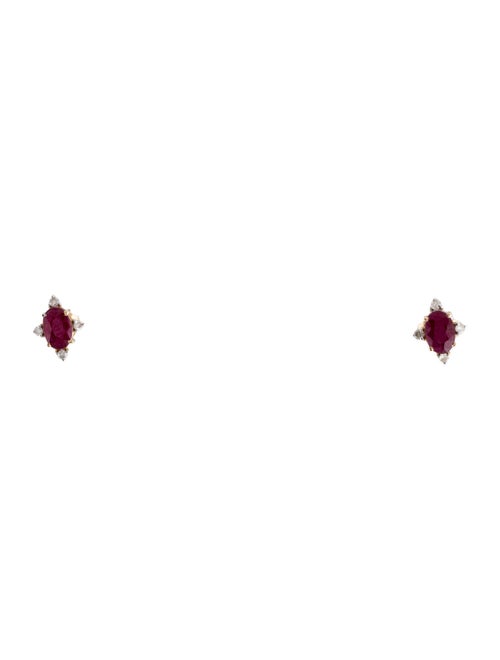 Jewelmak 14K Ruby & Diamond Stud Earrings