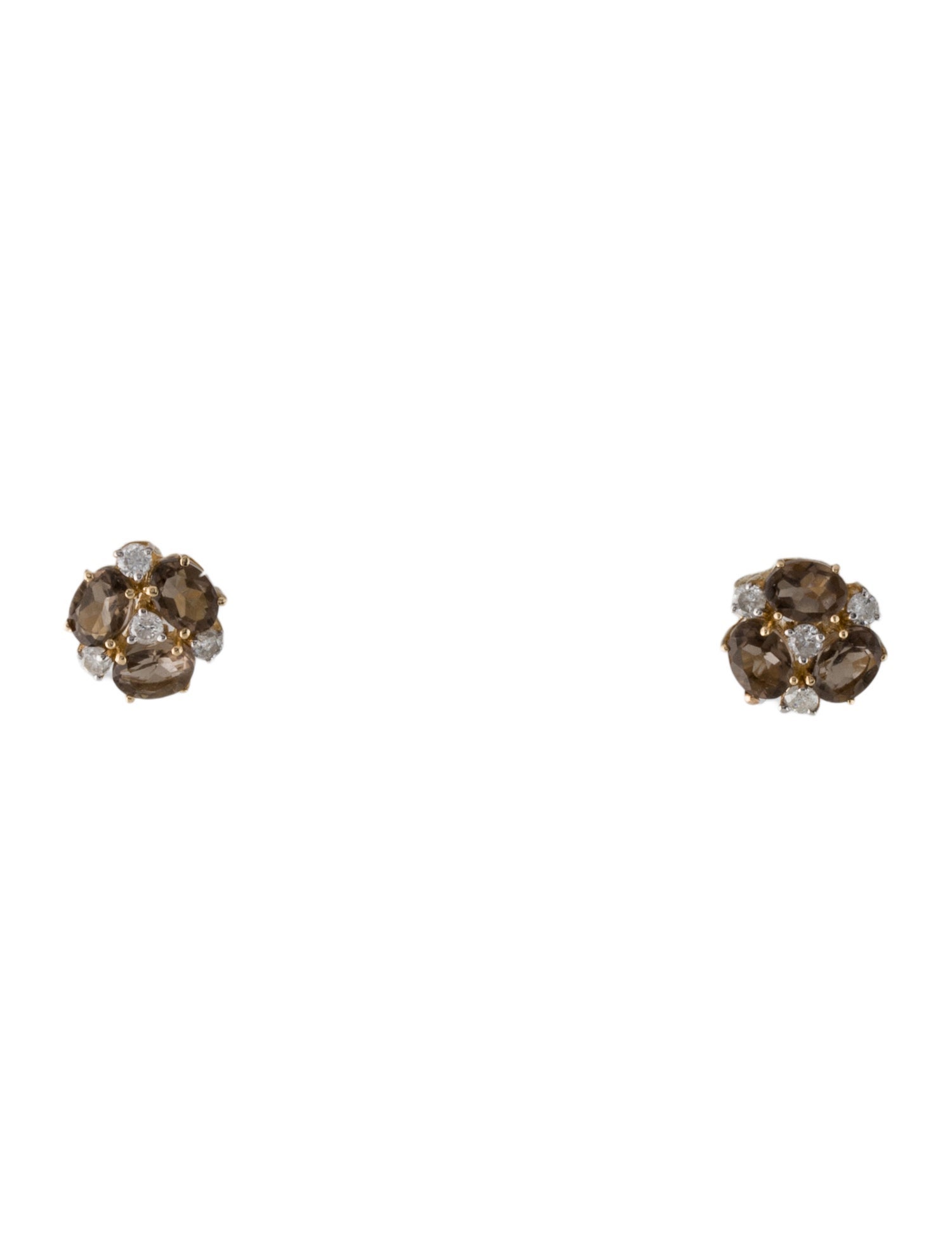 Jewelmak 14K Smokey Quartz & Diamond Stud Earrings
