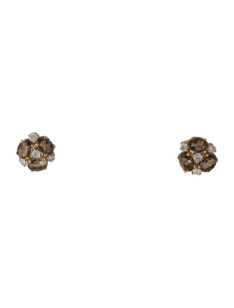 Jewelmak 14K Smokey Quartz & Diamond Stud Earrings