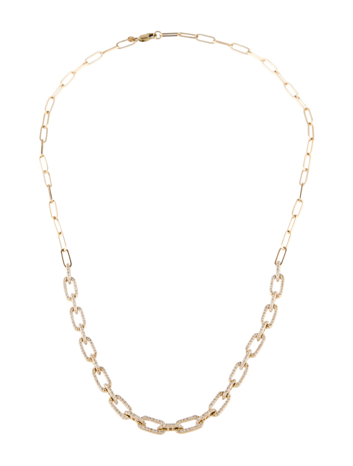 Jewelmak 14K 1.51ct Diamond Paperclip Chain Link Necklace