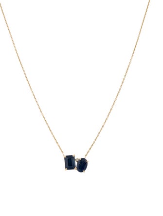 Jewelmak 14K Sapphire & Diamond Pendant Necklace