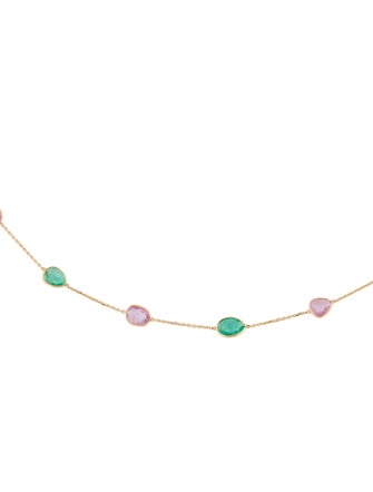Jewelmak 18K Emerald & Sapphire Station Necklace