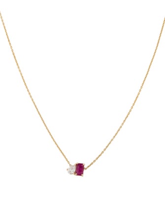 Jewelmak 14K Ruby & Diamond Pendant Necklace