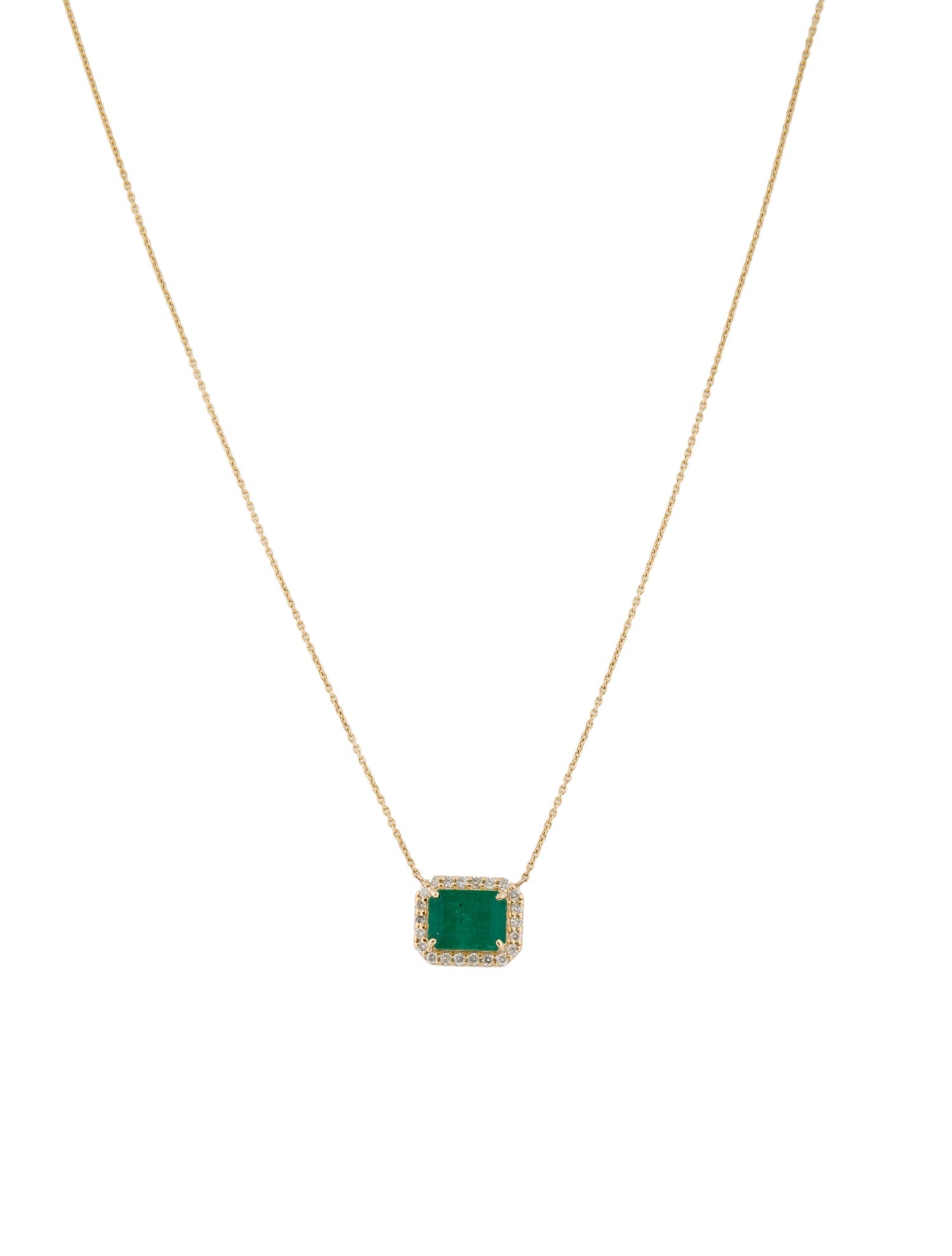 Jewelmak 14K 2.10ct Emerald & Diamond Pendant Necklace
