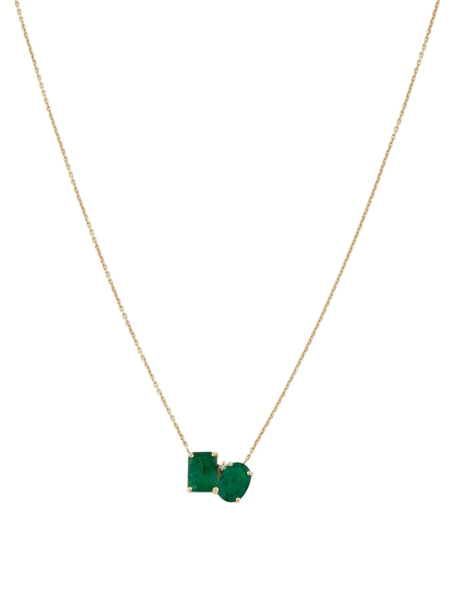 Jewelmak 14K 1.84ctw Emerald & Diamond Pendant Neckla ce