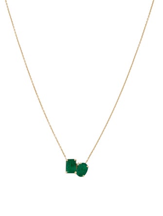 Jewelmak 14K 1.84ctw Emerald & Diamond Pendant Neckla ce