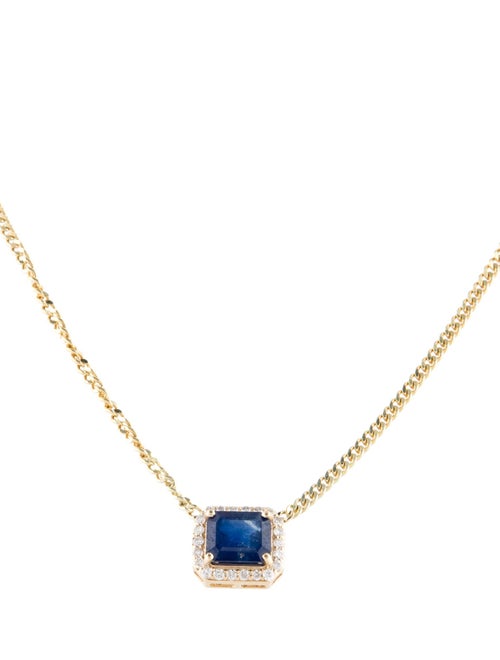 Jewelmak 14K 1.78ct Sapphire & Diamond Pendant Necklace