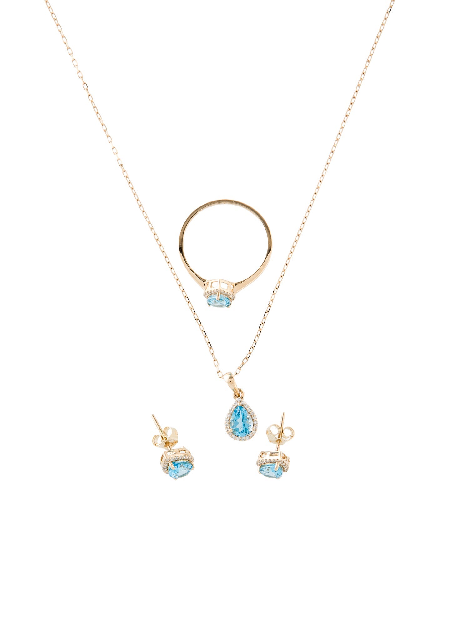 Jewelmak 14K Topaz & Diamond Necklace, Earrings & Ring Set