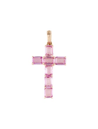 Jewelmak 14K 1.45ctw Sapphire Cross Pendant