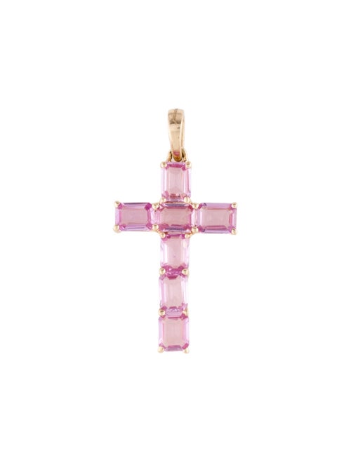 Jewelmak 14K 1.45ctw Sapphire Cross Pendant