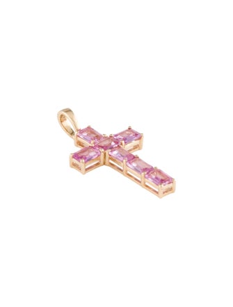 Jewelmak 14K 1.45ctw Sapphire Cross Pendant