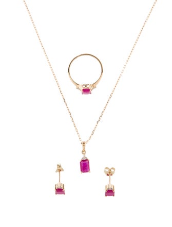 Jewelmak 14K Ruby & Diamond Jewelry Set