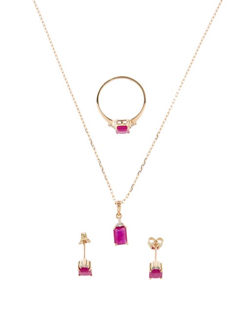 Jewelmak 14K Ruby & Diamond Jewelry Set