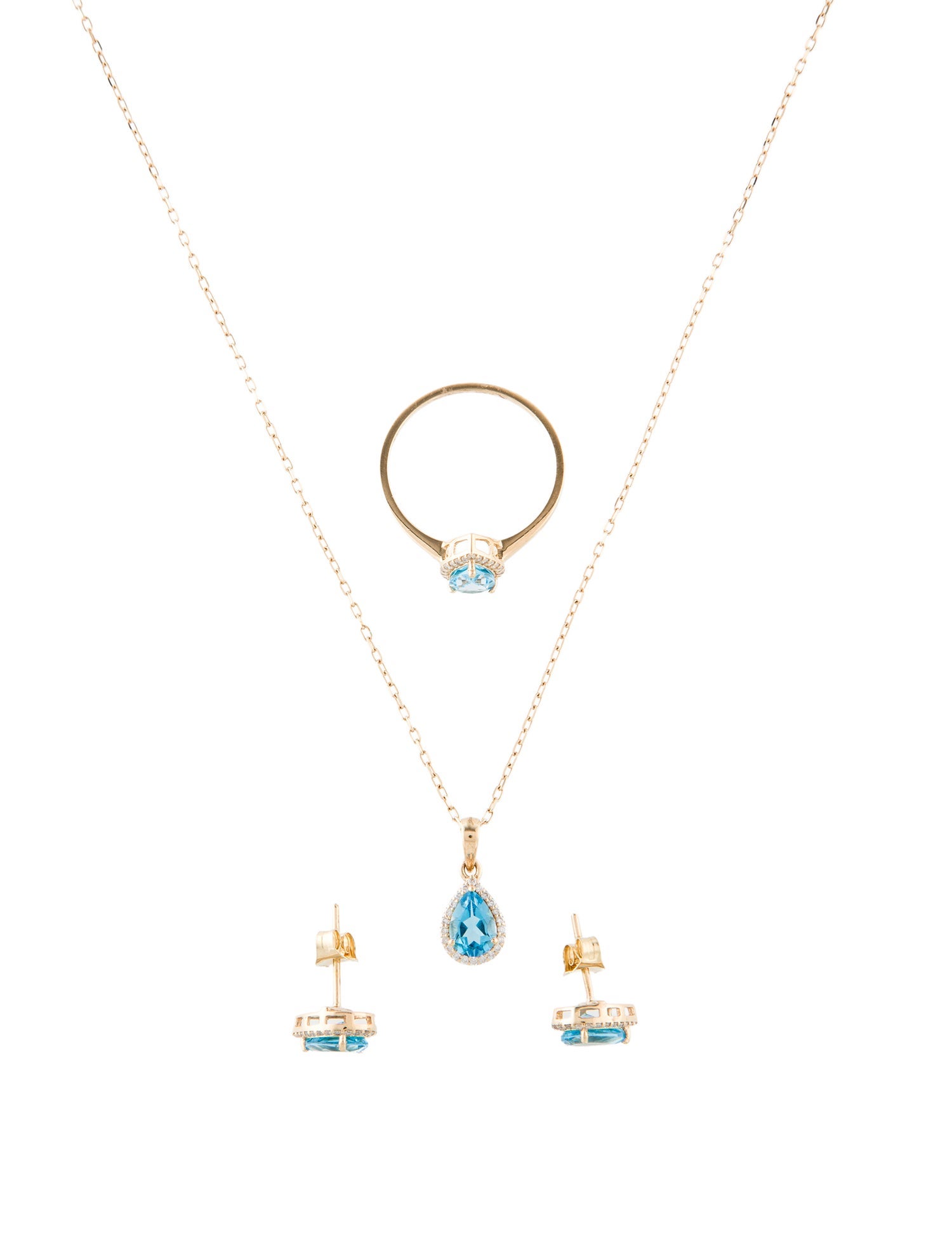 Jewelmak 14K Topaz & Diamond Necklace, Earrings & Ring Set