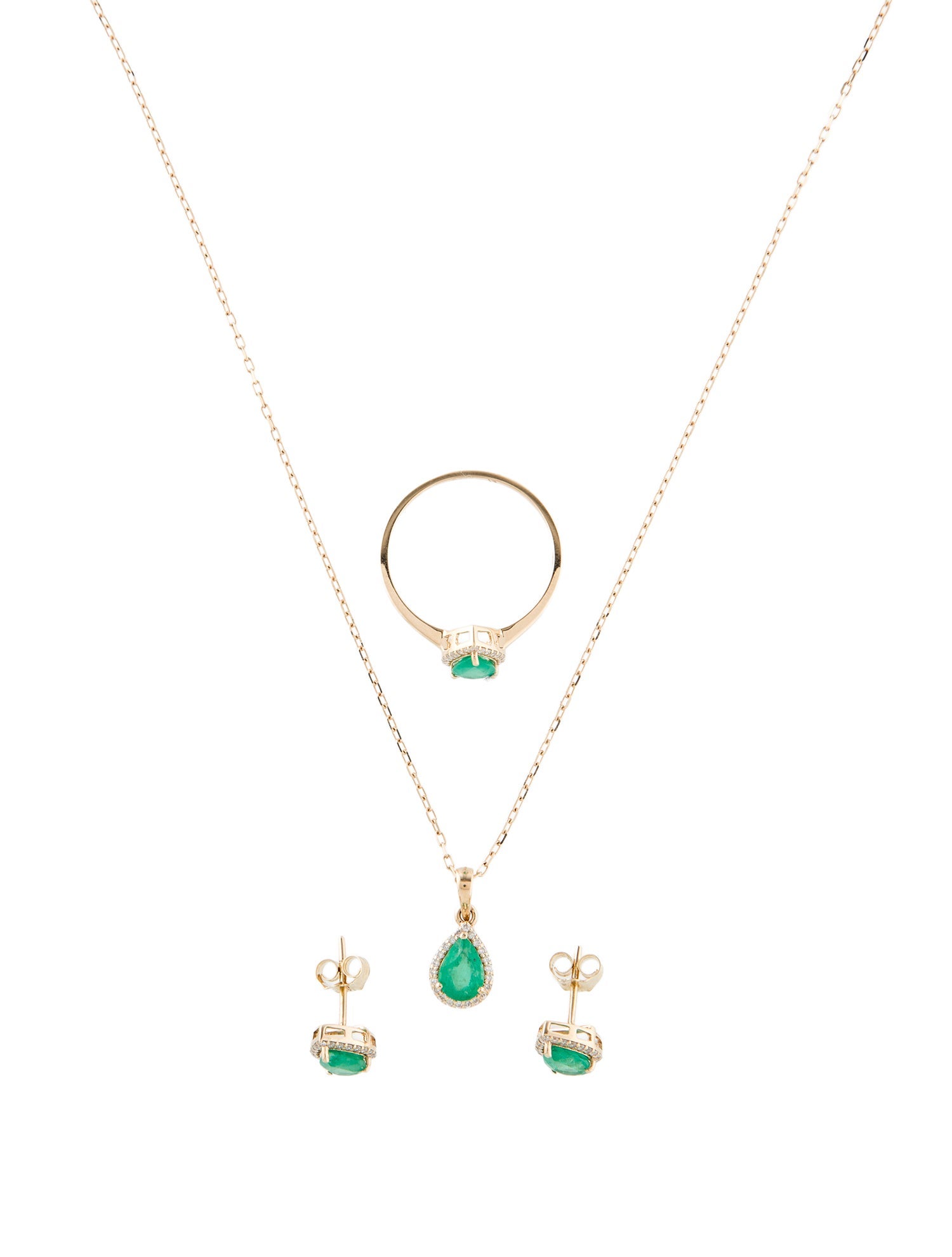 Jewelmak 14K Emerald & Diamond Jewelry Set