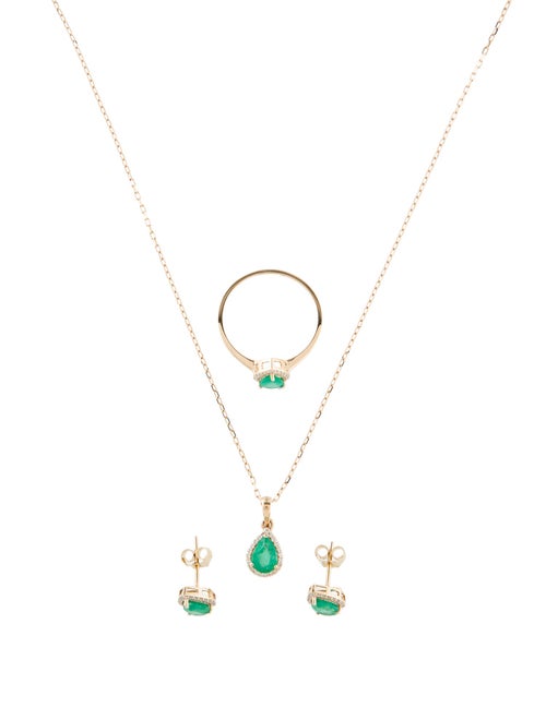 Jewelmak 14K Emerald & Diamond Jewelry Set