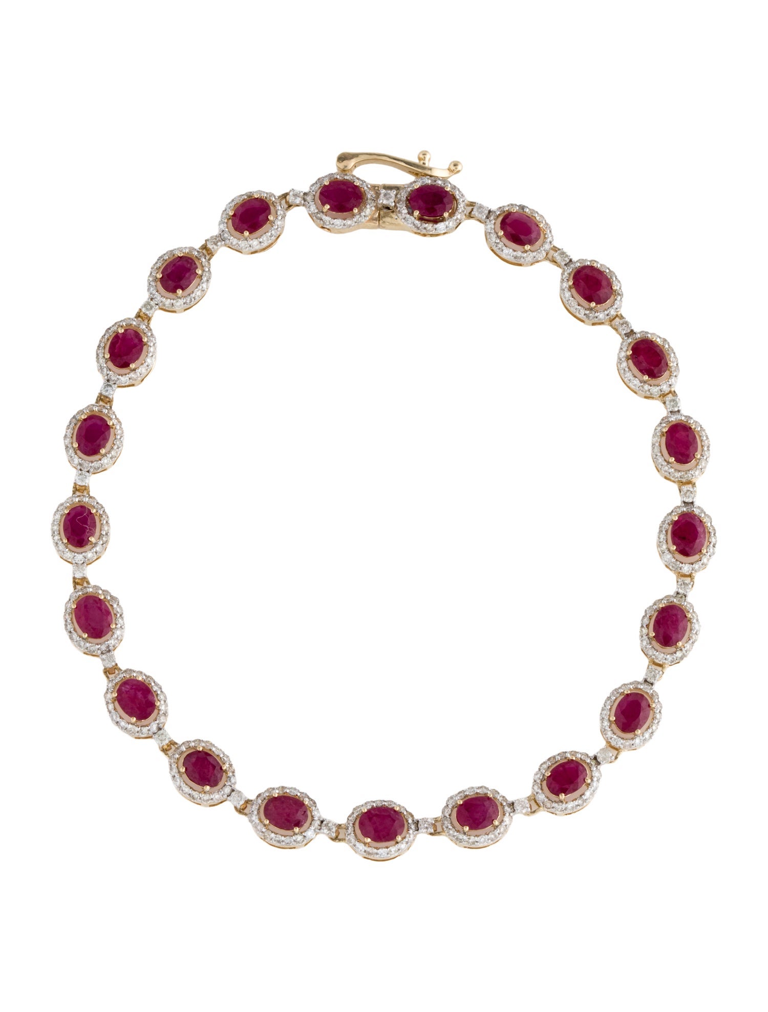 Jewelmak 14K Glass Filled Ruby & Diamond Link Bracelet