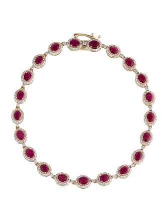 Jewelmak 14K Glass Filled Ruby & Diamond Link Bracelet