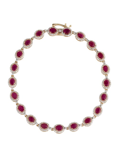 Jewelmak 14K Glass Filled Ruby & Diamond Link Bracelet