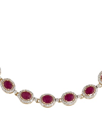 Jewelmak 14K Glass Filled Ruby & Diamond Link Bracelet