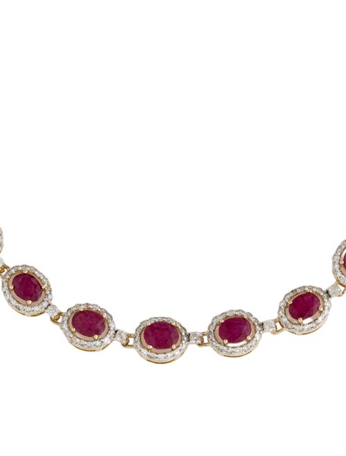 Jewelmak 14K Glass Filled Ruby & Diamond Link Bracelet