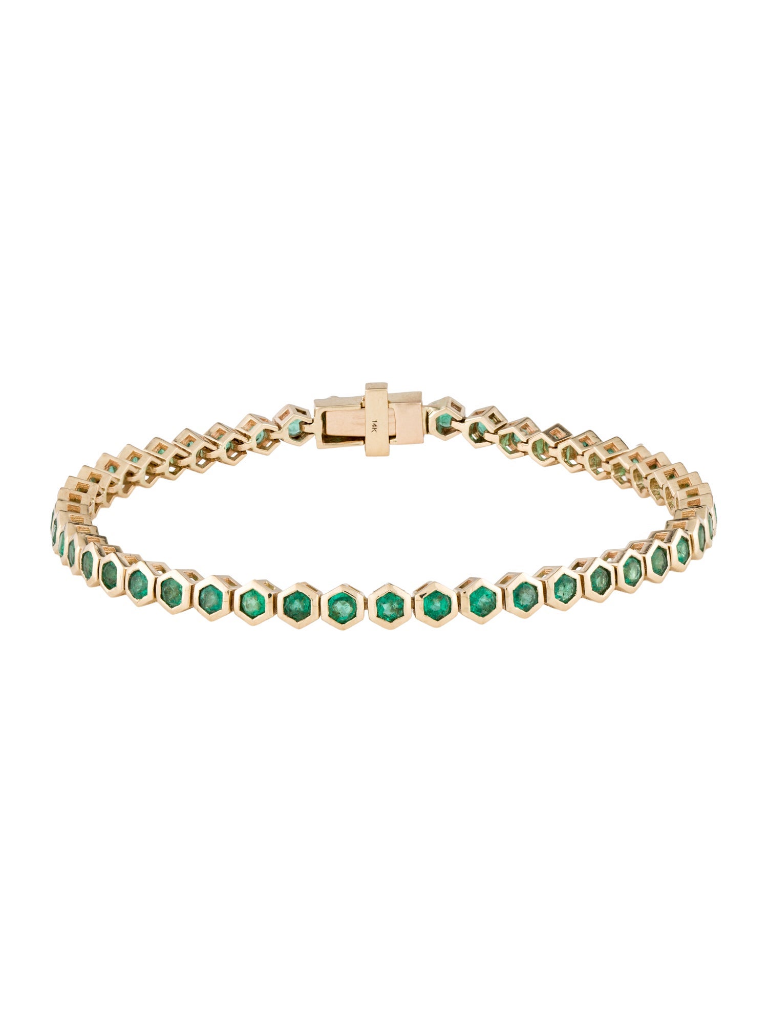 Jewelmak 14K 2.94ctw Emerald Hexagon Link Tennis Bracelet