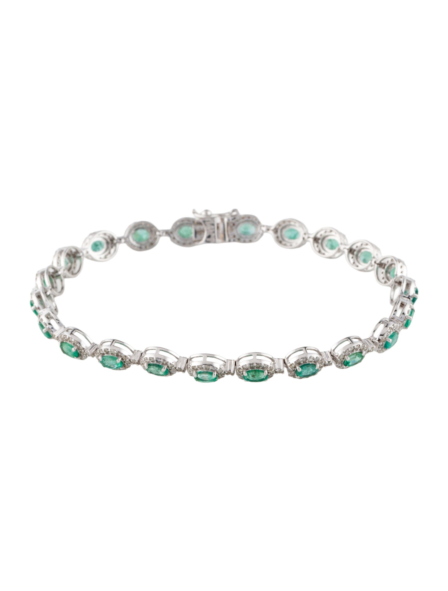 Jewelmak 14K 2.37ctw Emerald & Diamond Link Bracelet