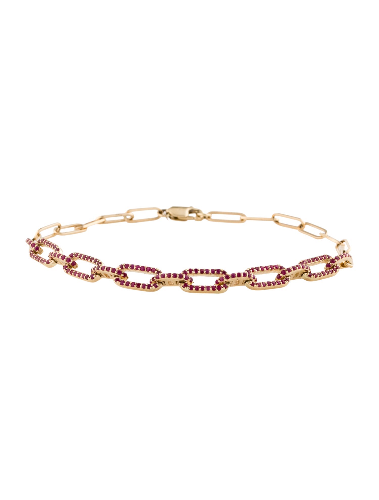 Jewelmak 14K Glass-Filled Ruby Chain Link Bracelet