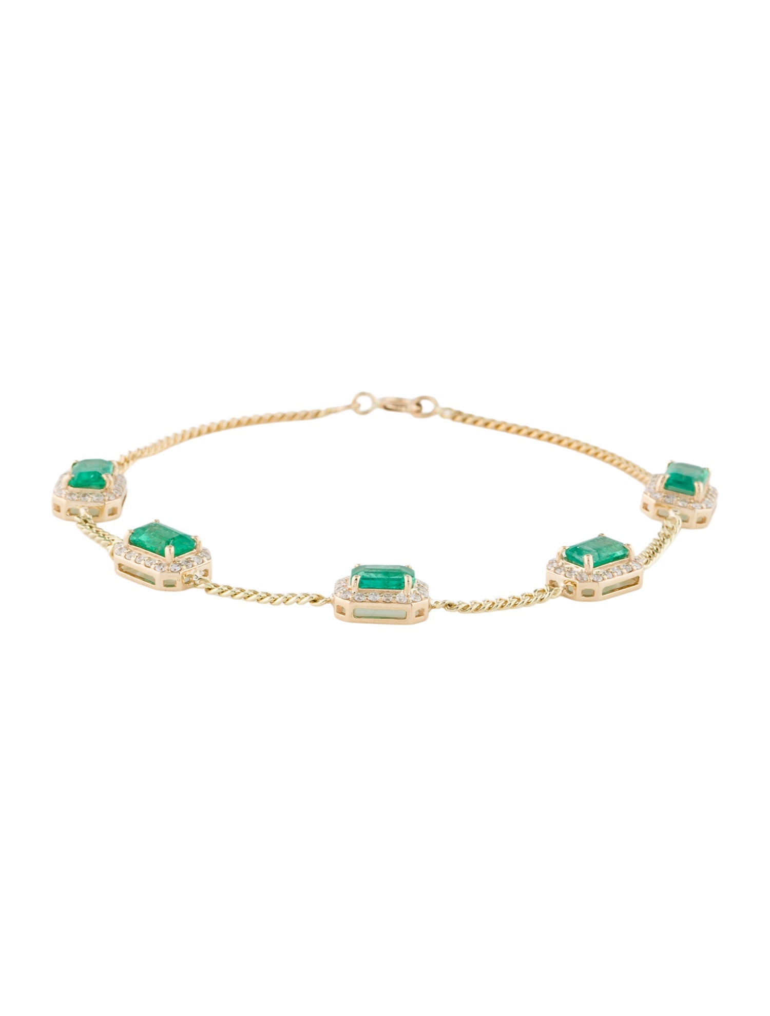 Jewelmak 14K 2.38ctw Emerald & Diamond Station Bracelet