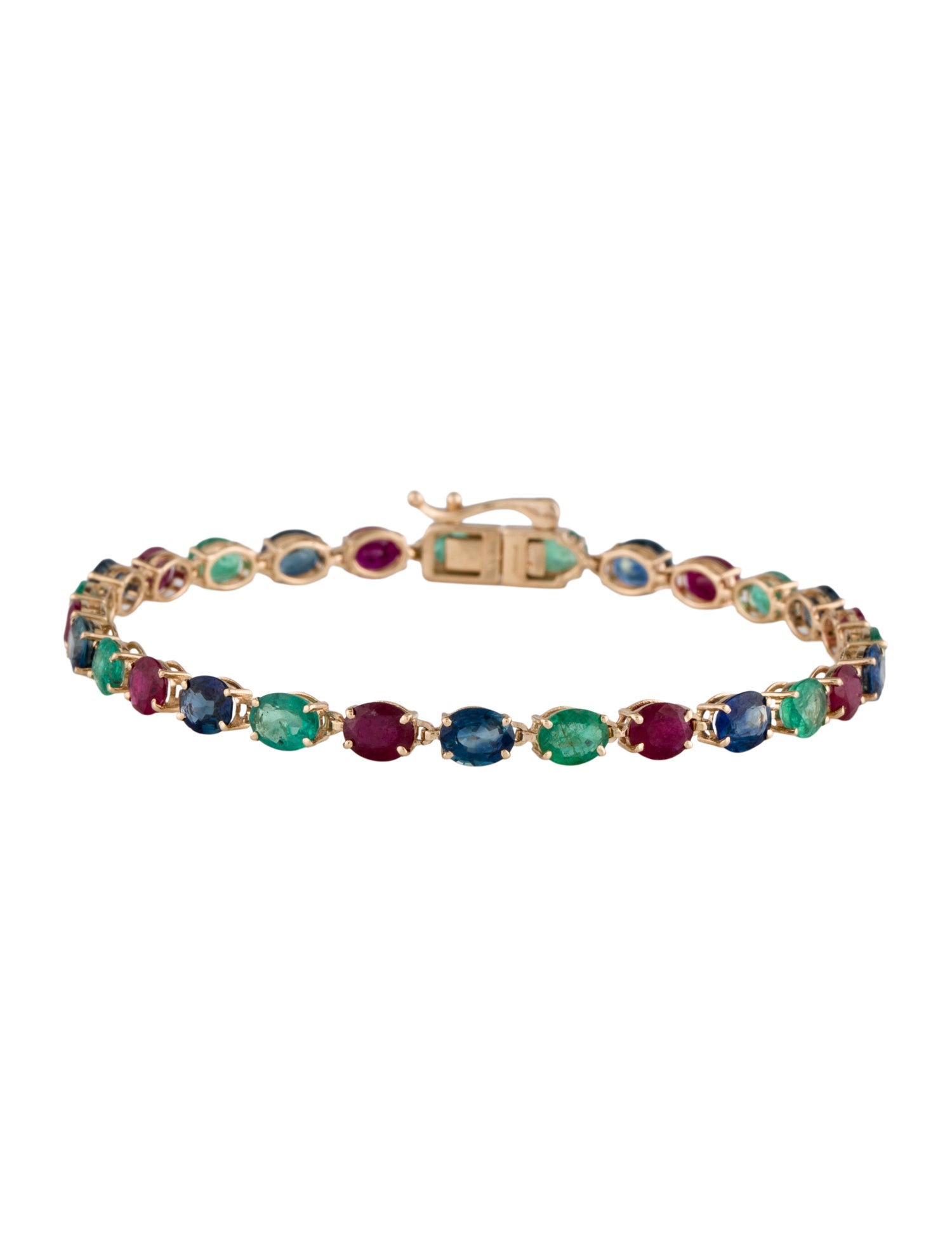 Jewelmak 14K Emerald,Ruby & Sapphire Link Bracelet
