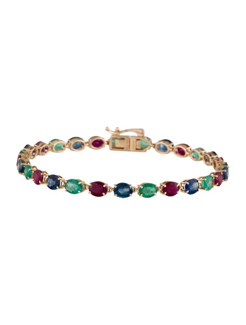 Jewelmak 14K Emerald,Ruby & Sapphire Link Bracelet