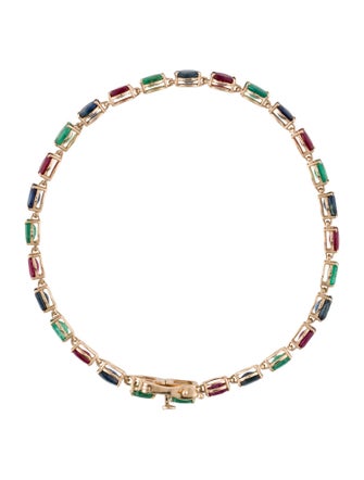 Jewelmak 14K Emerald,Ruby & Sapphire Link Bracelet