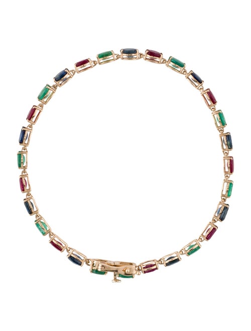 Jewelmak 14K Emerald,Ruby & Sapphire Link Bracelet