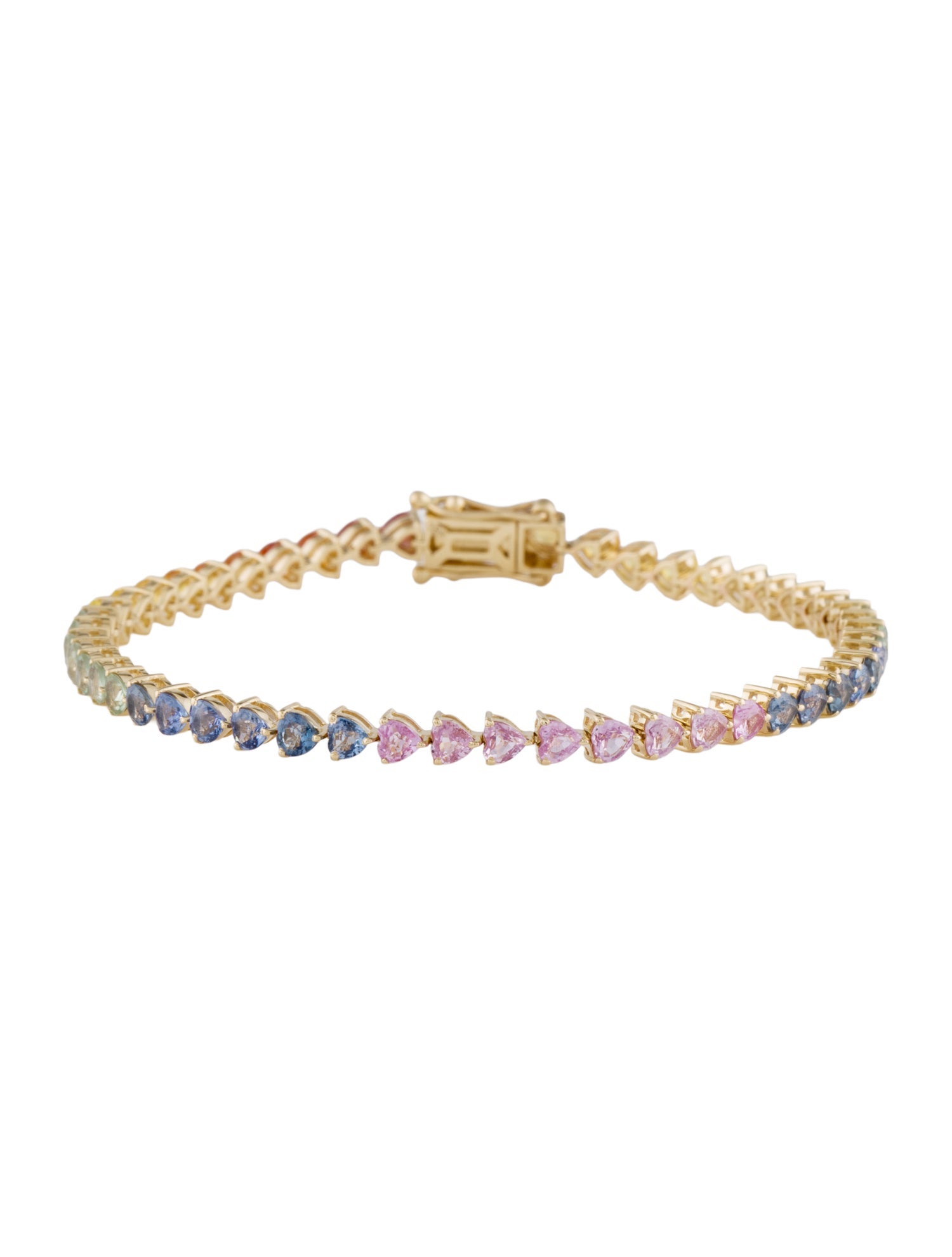Jewelmak 18K 7.26ctw Sapphire Heart Link Bracelet
