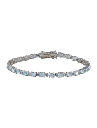 Jewelmak 14K 8.36ctw Topaz, Aquamarine & Diamond Tennis Bracelet