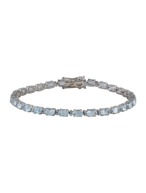 Jewelmak 14K 8.36ctw Topaz, Aquamarine & Diamond Tennis Bracelet