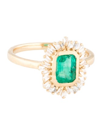 Jewelmak 14K Emerald & Diamond Cocktail Ring