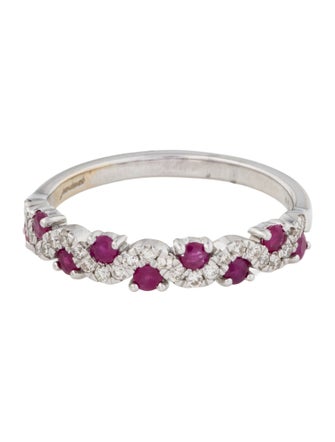 Jewelmak 18K Ruby & Diamond Wave Band