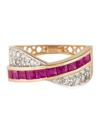Jewelmak 14K 1.05ctw Ruby & Diamond Band