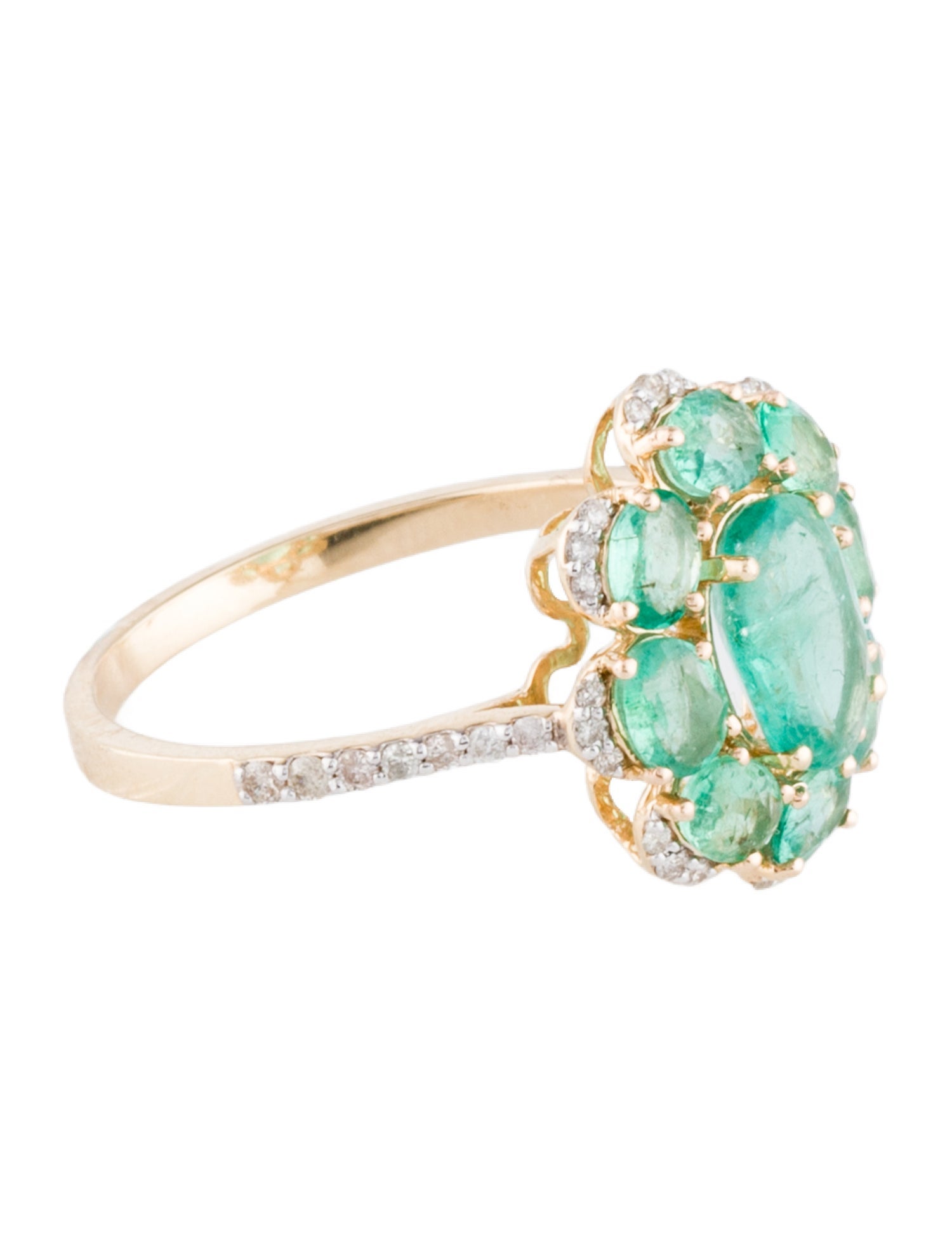 Jewelmak 14K 2.44ctw Emerald & Diamond Flower Cluster Ring