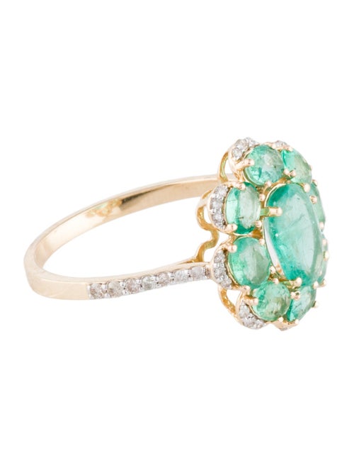 Jewelmak 14K 2.44ctw Emerald & Diamond Flower Cluster Ring