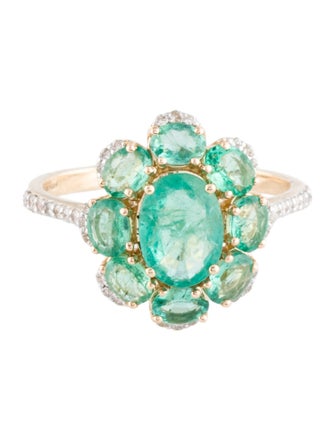 Jewelmak 14K 2.44ctw Emerald & Diamond Flower Cluster Ring
