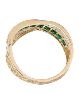 Jewelmak 14K Emerald & Diamond Crossover Band