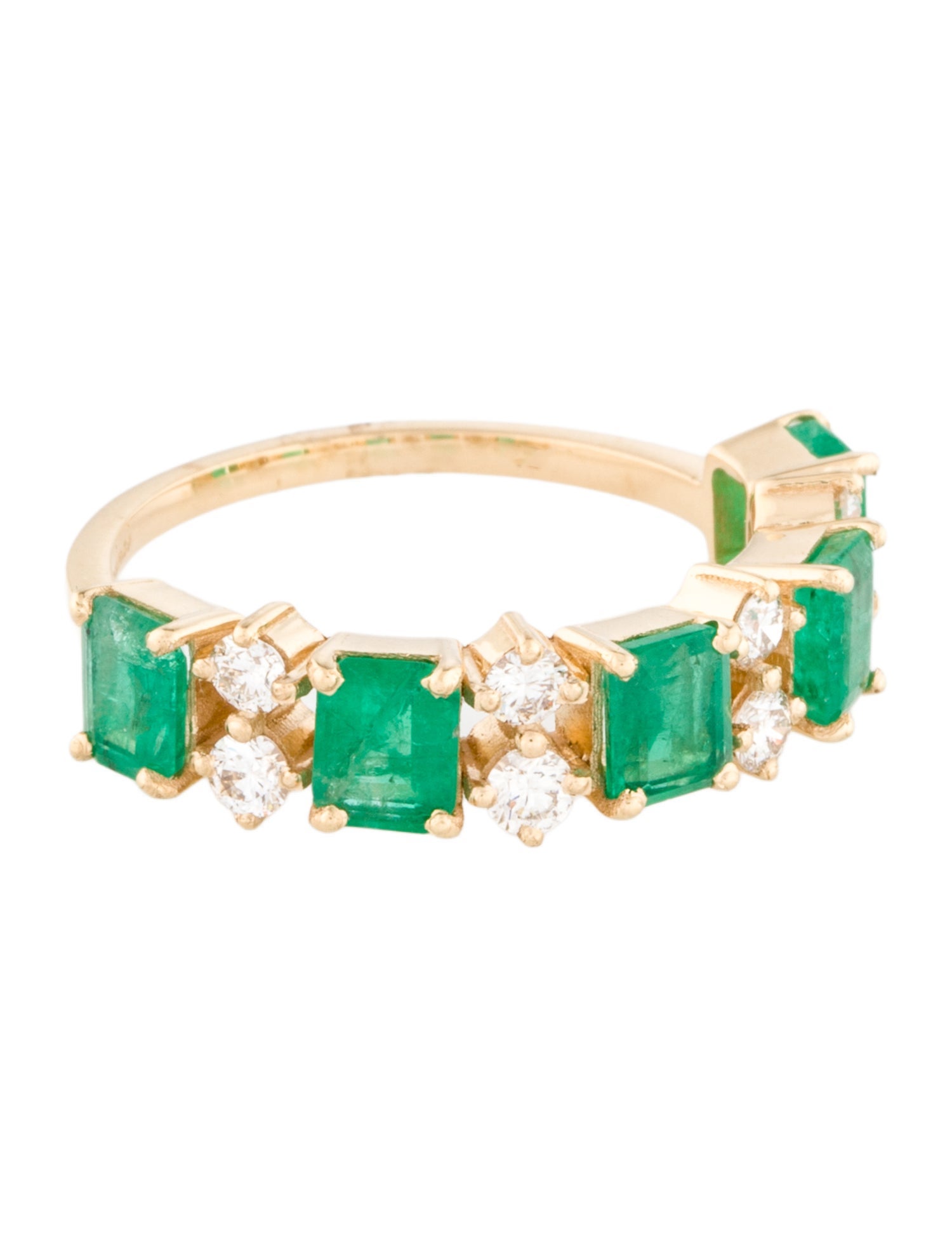 Jewelmak 14K 1.45ctw Emerald & Diamond Band